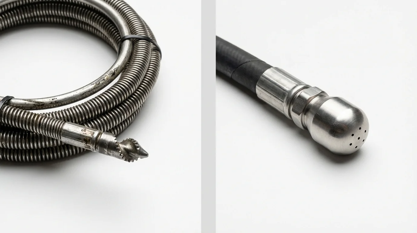Drain snake cable and hydro jetting nozzle used for drain cleaning in Cannon Beach, OR